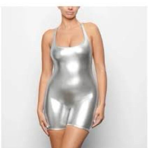 SKIMS Metallic Silver Swim One Piece - Picture 1 of 10